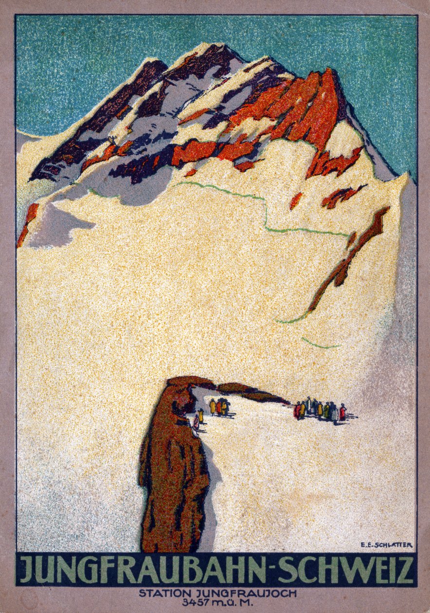 Jungfraujoch, szczyt w Alpach Szwajcarskich. około 1920-30 (ilustracja) autorstwa Ernst Emil Schlatter