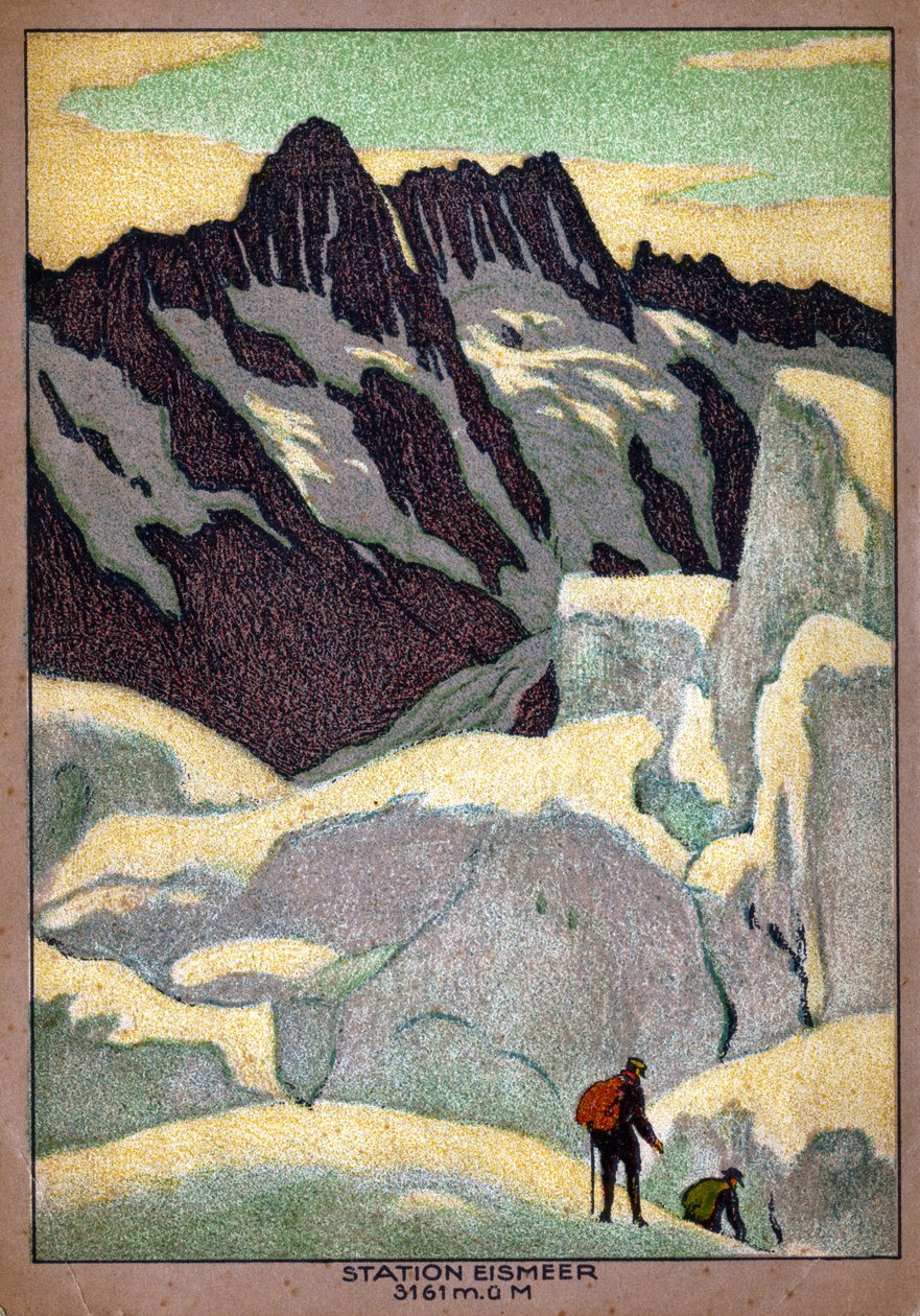 Lodowiec Grindelwald (Ischmeer) w Alpach Szwajcarskich. około 1920-30 (ilustracja) autorstwa Ernst Emil Schlatter