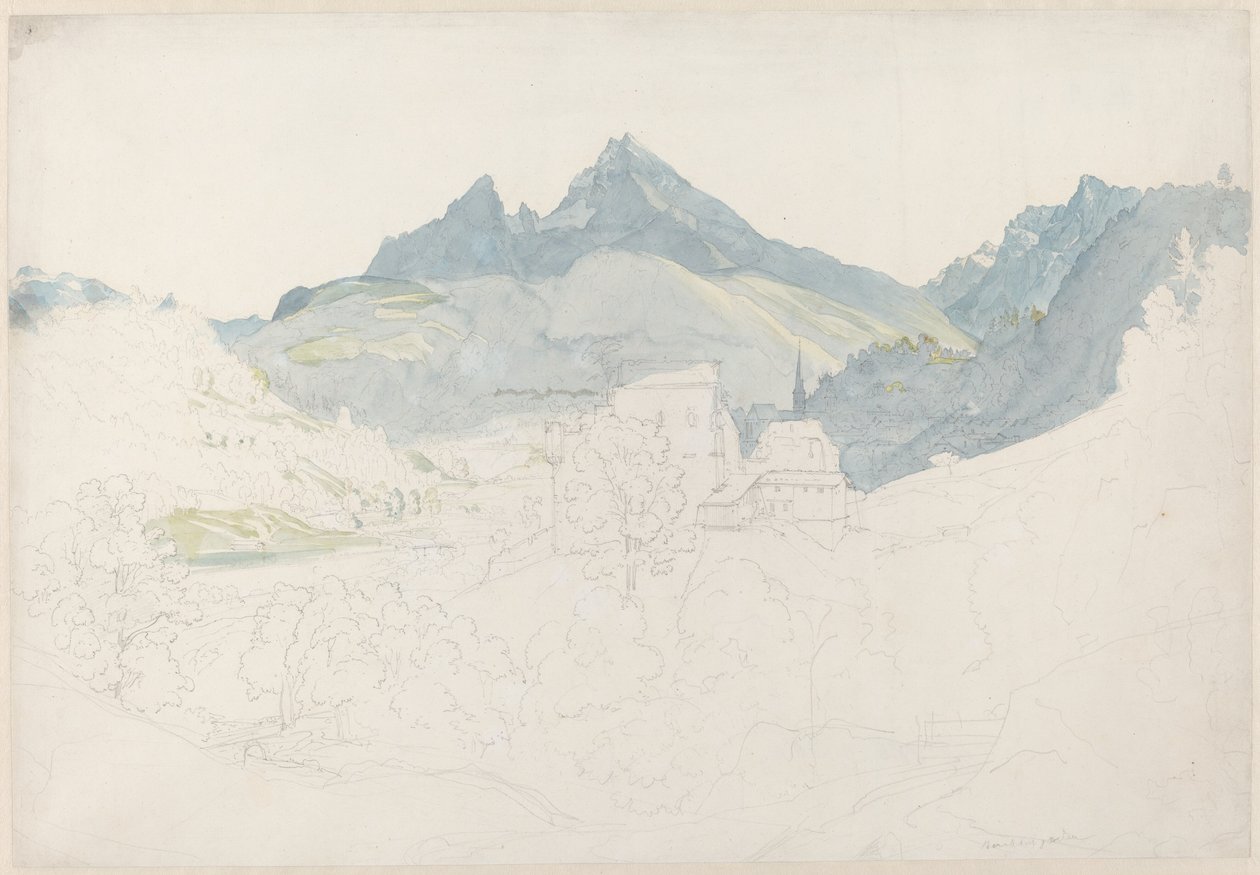 Berchtesgaden ze szczytem Watzmann w oddali autorstwa Ernst Fries