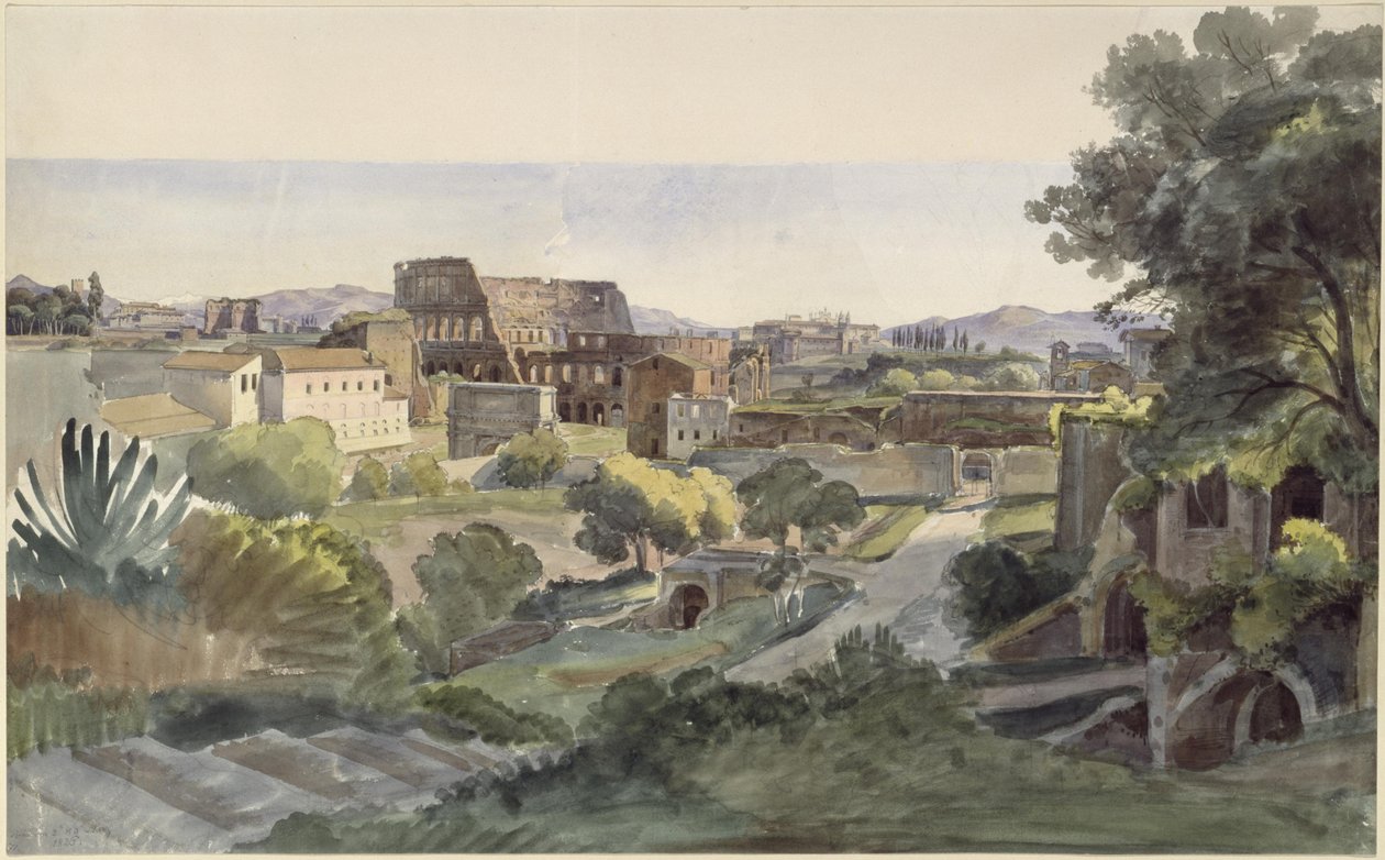 Widok na Forum Romanum z Koloseum w kierunku Lateranu autorstwa Ernst Fries