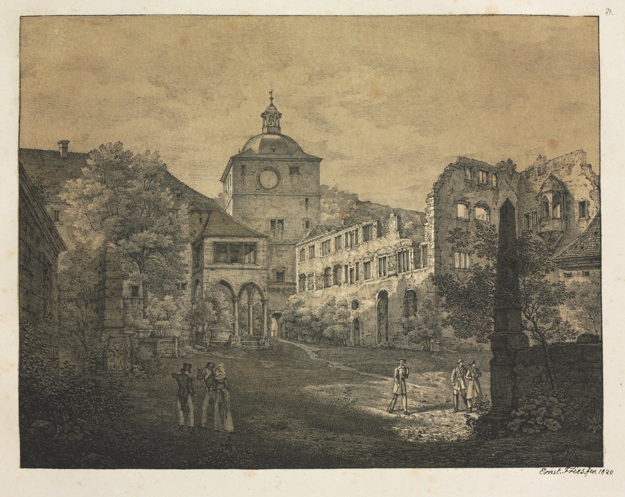 Sześć widoków zamku w Heidelbergu: taras zamkowy autorstwa Ernst Fries