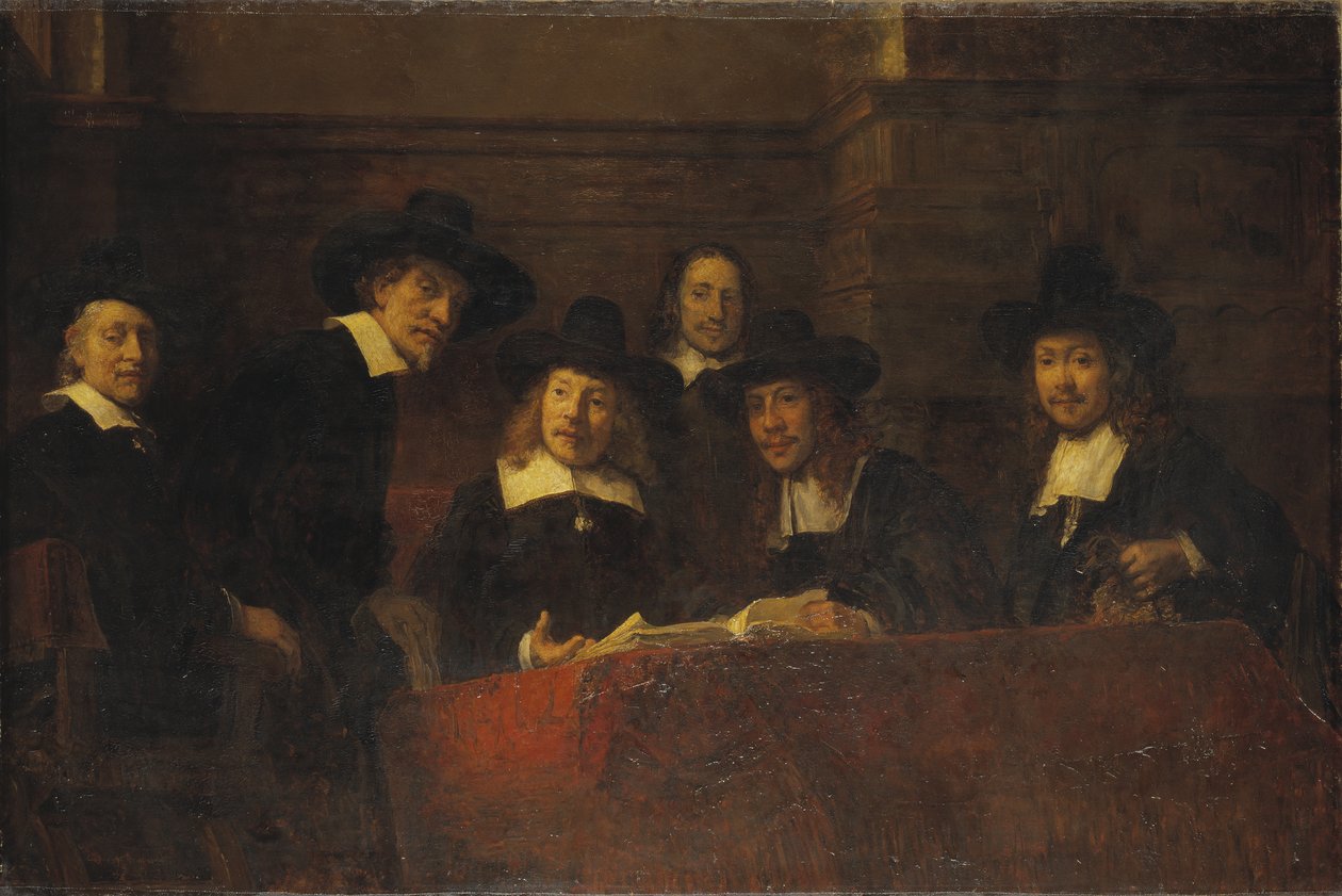 Staalmeesters, według Rembrandta, 1876-77 autorstwa Ernst Josephson
