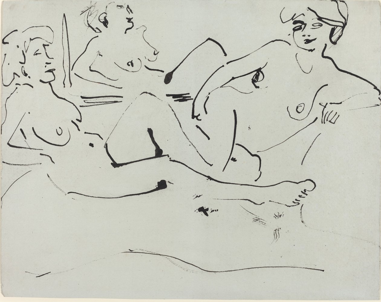 Dodo i starsza kobieta leżąca przed lustrem, 1909. autorstwa Ernst Ludwig Kirchner