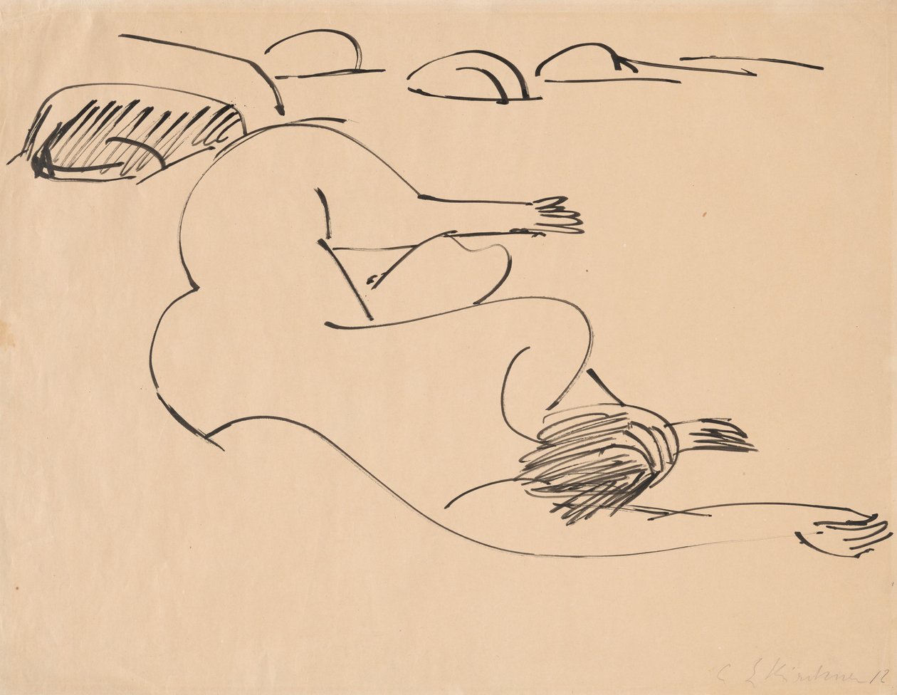 Erna leżąca na plaży wśród skał, 1912. autorstwa Ernst Ludwig Kirchner