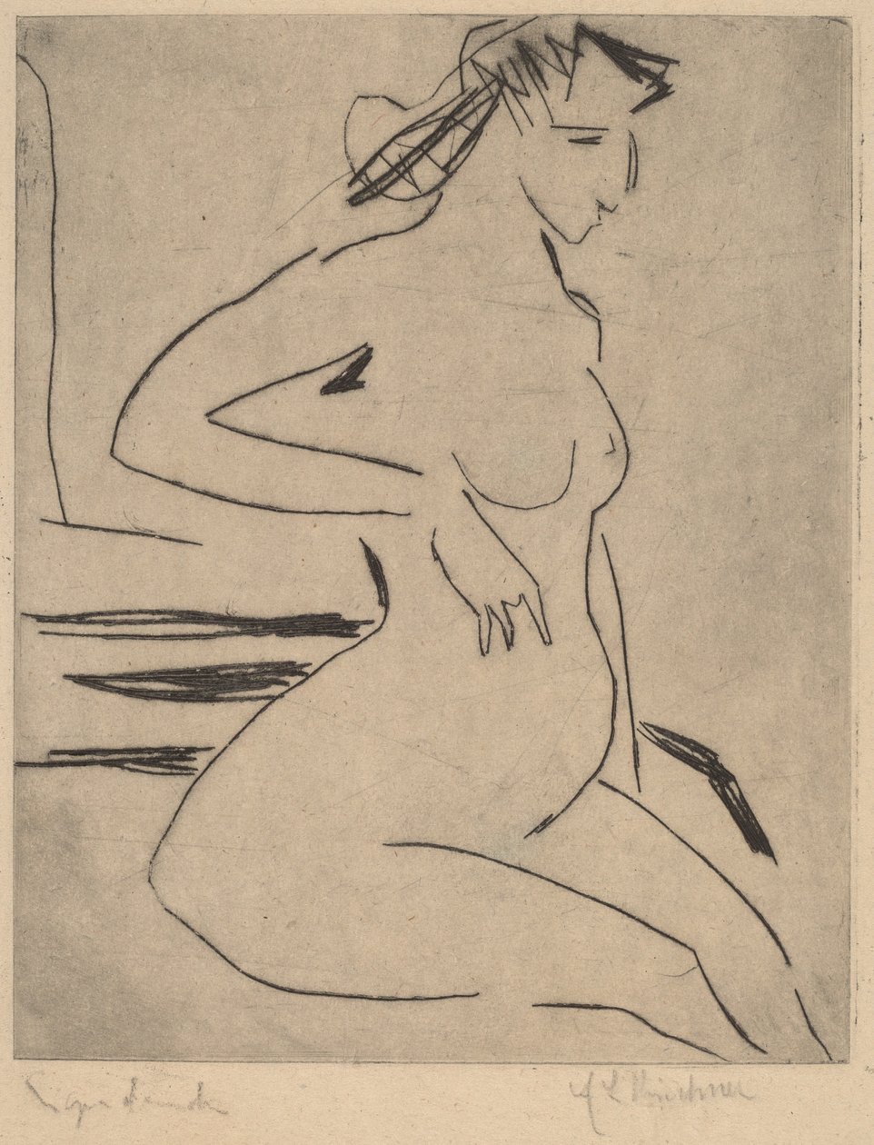 Siedząca kobieta nago, 1909. autorstwa Ernst Ludwig Kirchner