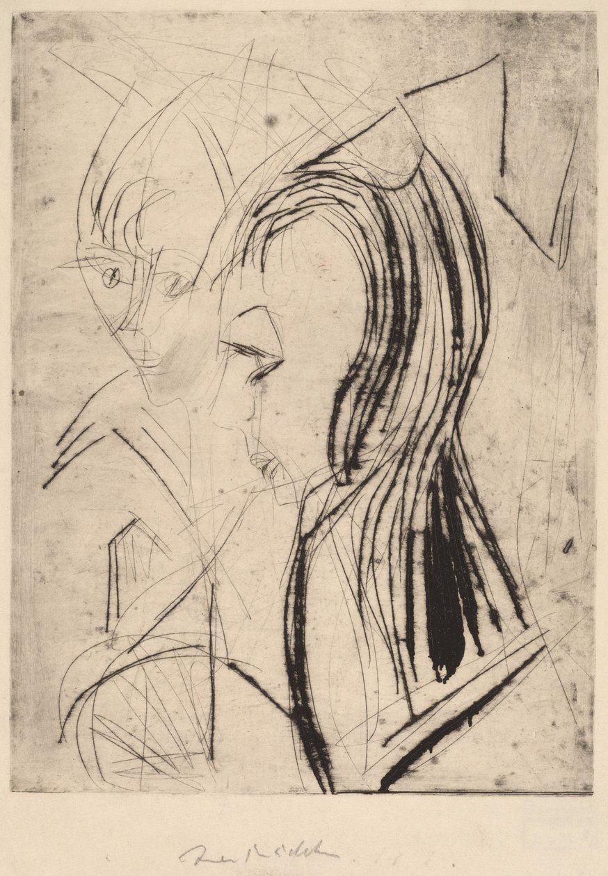 Głowy dwóch dziewczyn, 1919. autorstwa Ernst Ludwig Kirchner