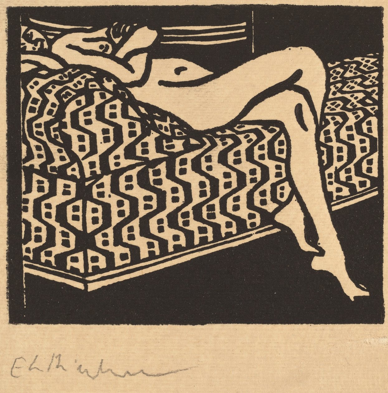 Naga dziewczyna leżąca na sofie, 1905. autorstwa Ernst Ludwig Kirchner