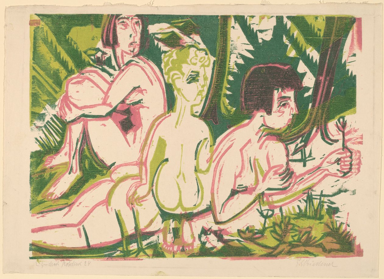 Nagie kobiety z dzieckiem w lesie, 1925. autorstwa Ernst Ludwig Kirchner