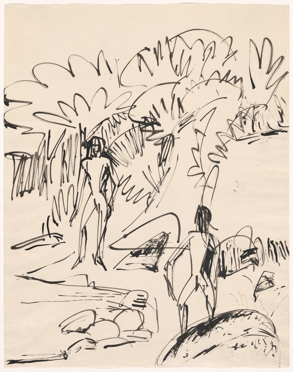 Dwóch kąpiących się na wybrzeżu Fehmarn, 1912. autorstwa Ernst Ludwig Kirchner