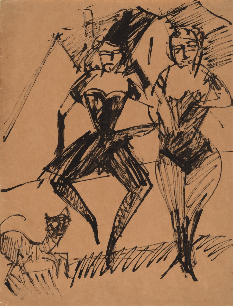 Dwóch tancerzy z kotem, 1913. autorstwa Ernst Ludwig Kirchner