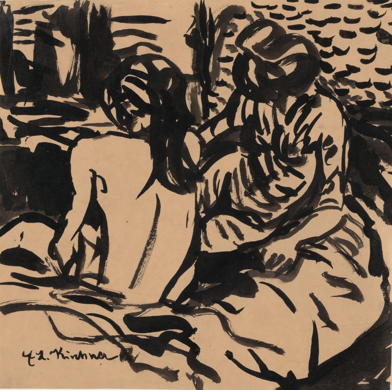 Dwa akty na łóżku Izabela i młodsza dziewczyna, c. 1906. autorstwa Ernst Ludwig Kirchner