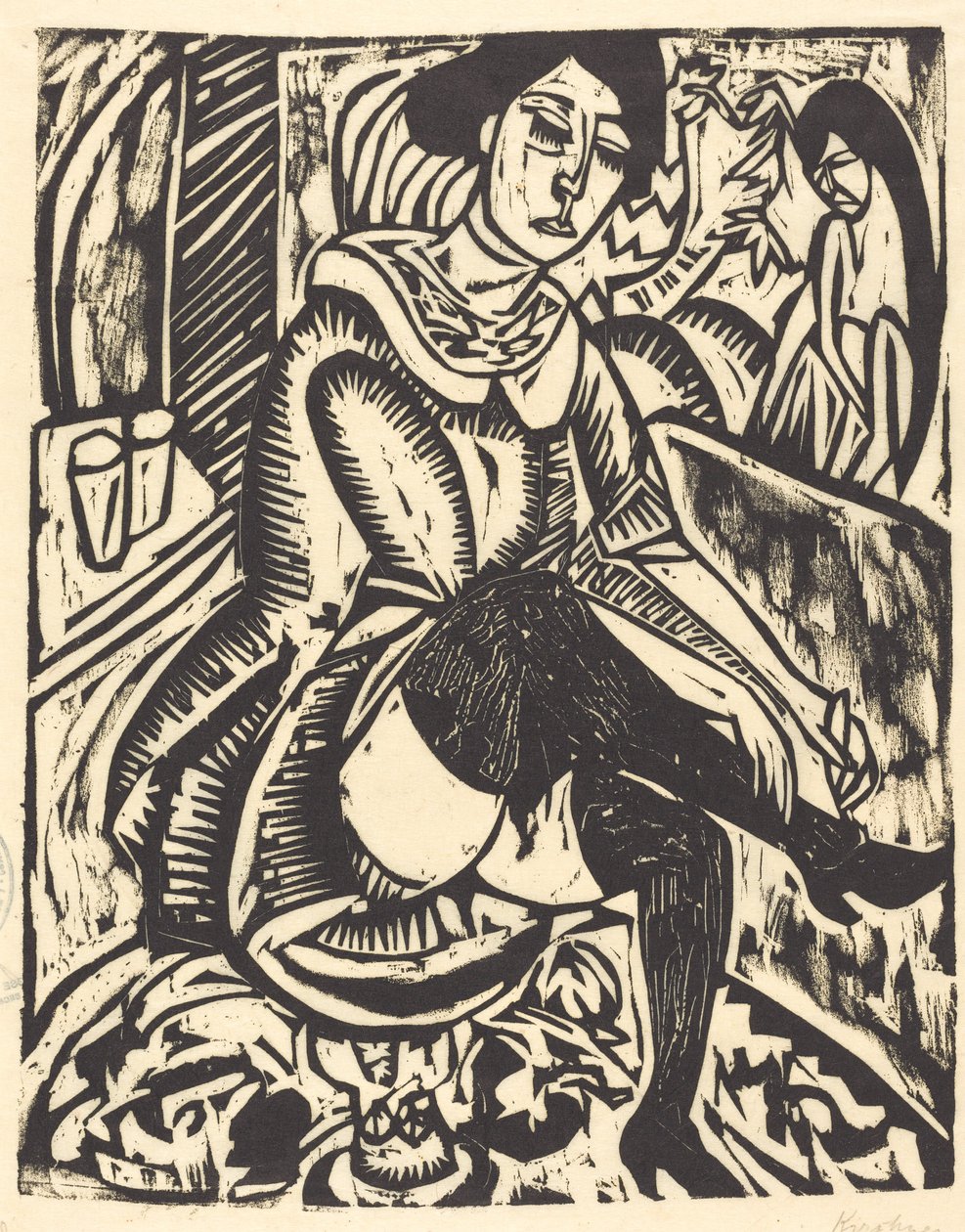 Kobieta wiążąca but Frau, Schuh Zuknopfend, 1912. autorstwa Ernst Ludwig Kirchner