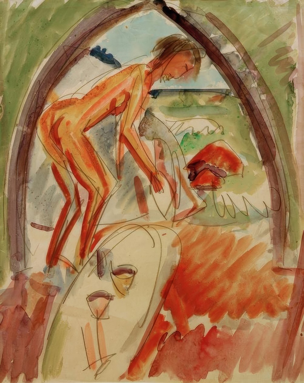 Akt w łuku autorstwa Ernst Ludwig Kirchner