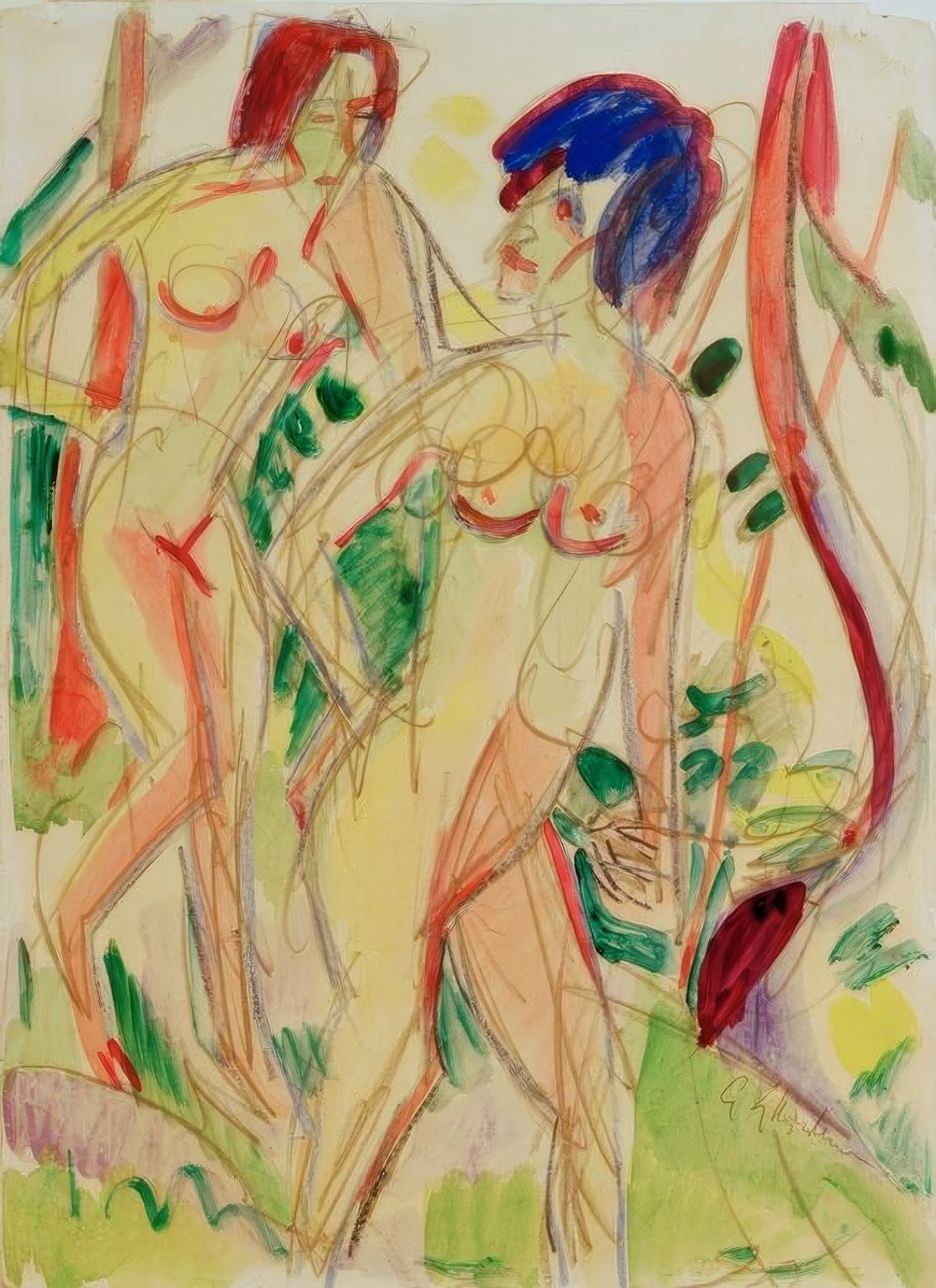 Akty w lesie, niebieskie autorstwa Ernst Ludwig Kirchner