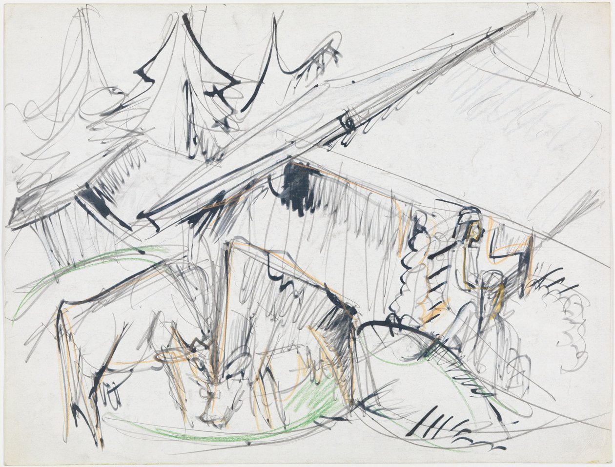 Alpejska chata z krowami (Stafelalp) autorstwa Ernst Ludwig Kirchner