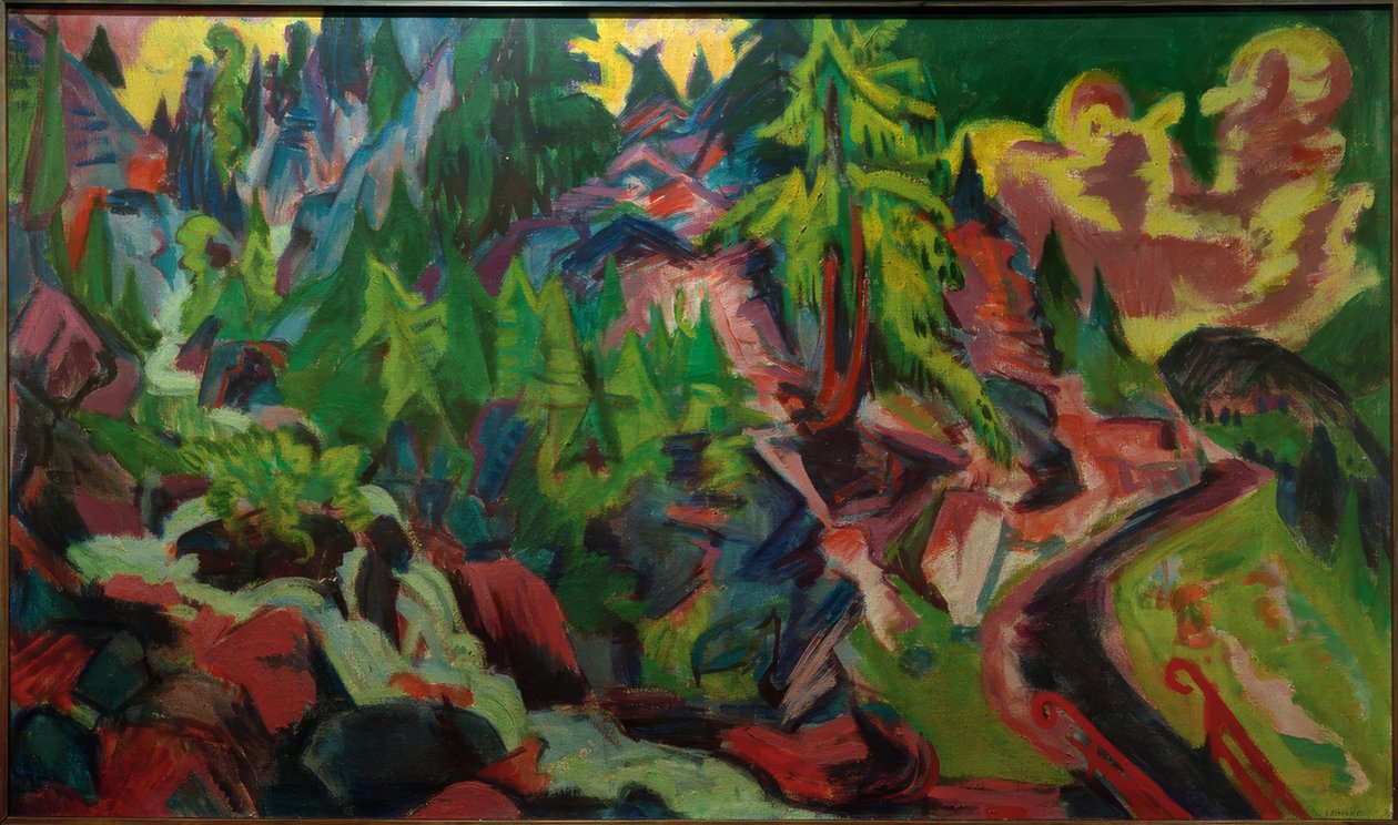 Swiss stone pine krajobraz z wodospadem autorstwa Ernst Ludwig Kirchner