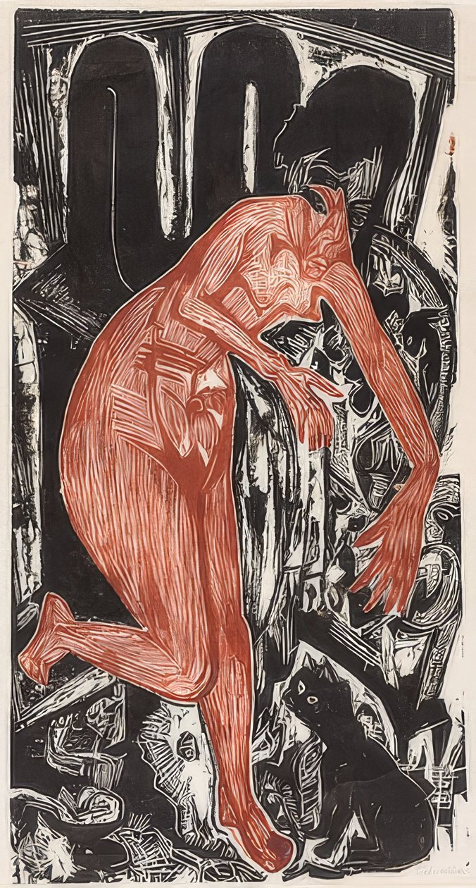 Kobieta w kąpieli przy piecu. 1919 autorstwa Ernst Ludwig Kirchner