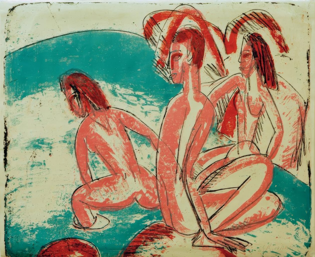Kąpiący się na kamieniach autorstwa Ernst Ludwig Kirchner