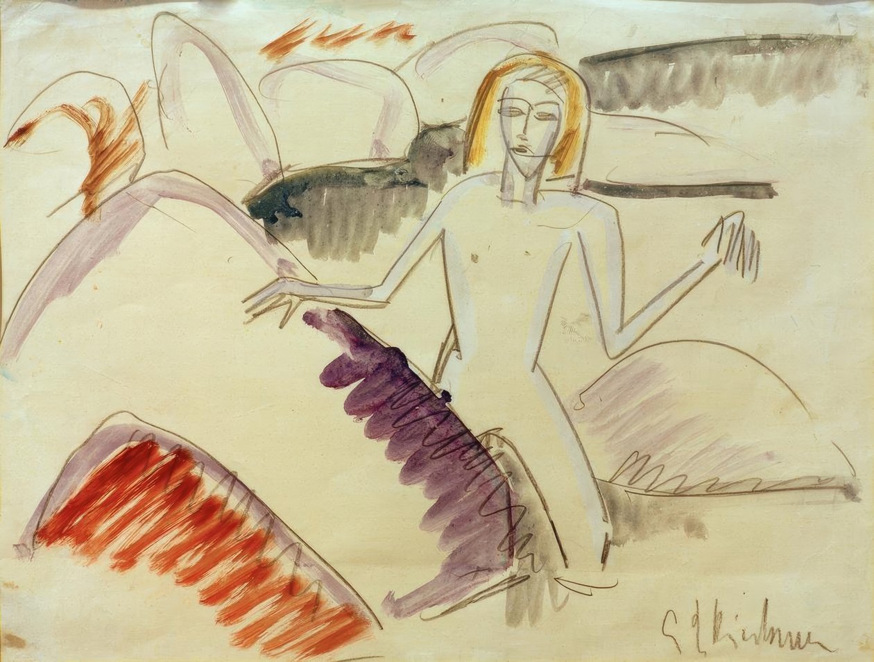 Kąpiący się na kamieniach autorstwa Ernst Ludwig Kirchner