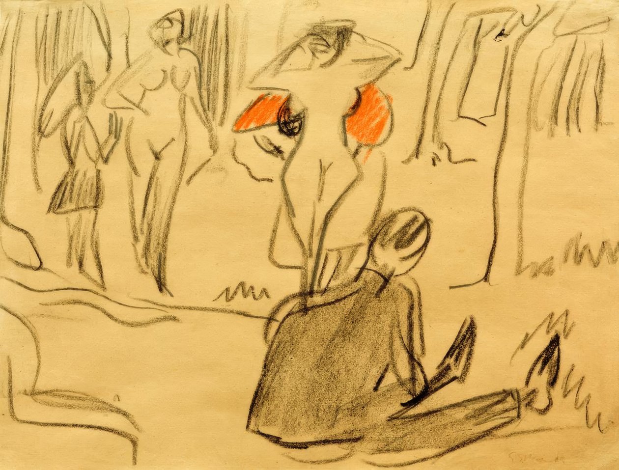Kąpiących się w Moritzburgu autorstwa Ernst Ludwig Kirchner