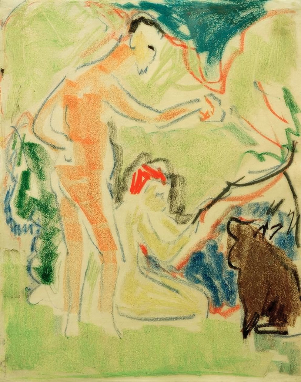 Kąpiący się z psami w Moritzburgu autorstwa Ernst Ludwig Kirchner