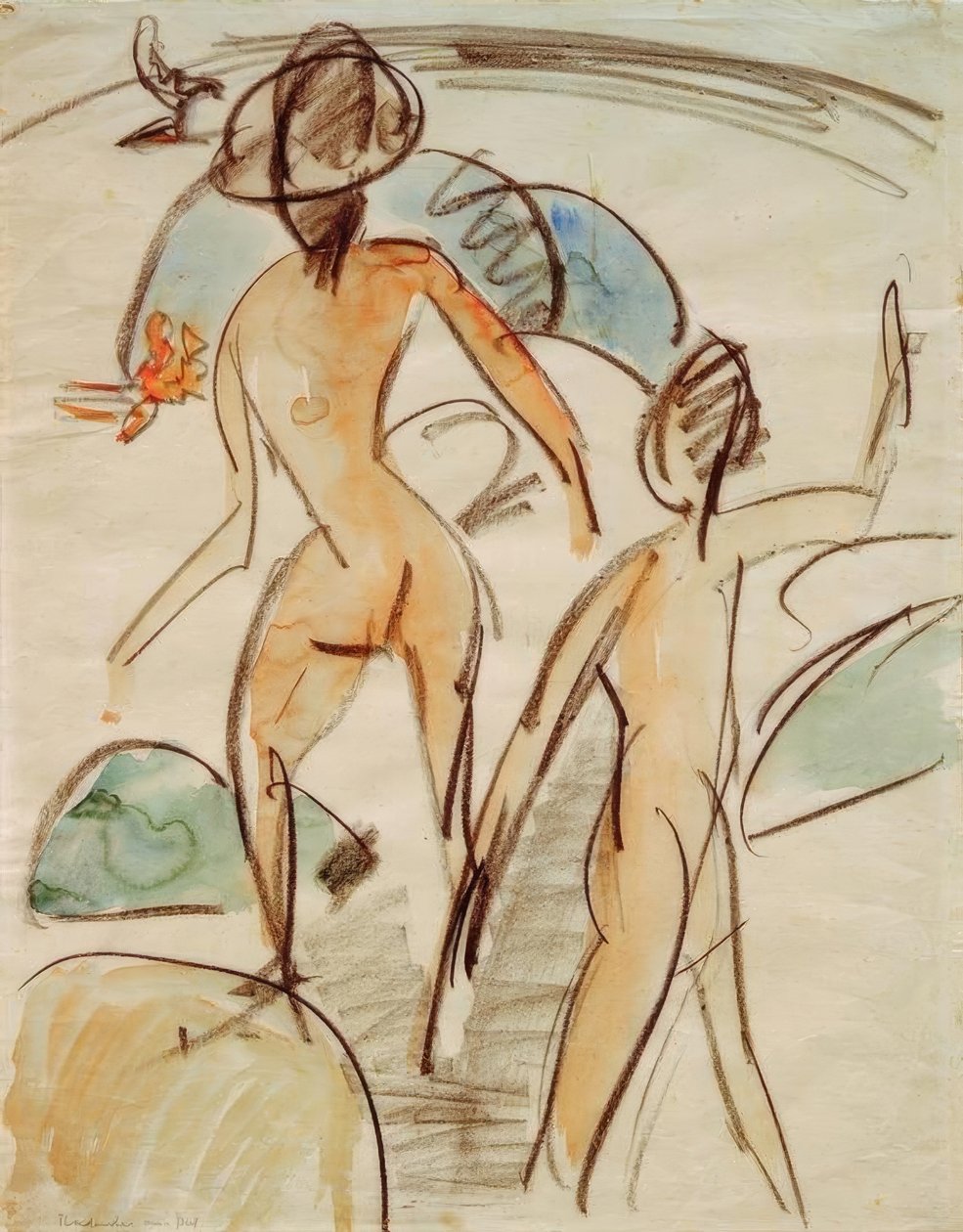 Kąpiący się w czapkach autorstwa Ernst Ludwig Kirchner