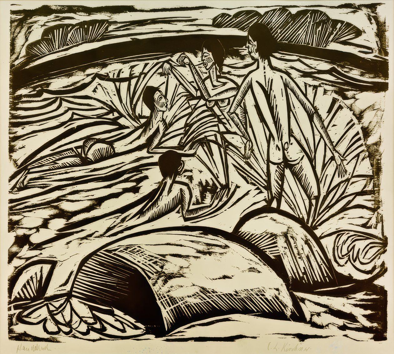Kąpiący się, pluskanie autorstwa Ernst Ludwig Kirchner