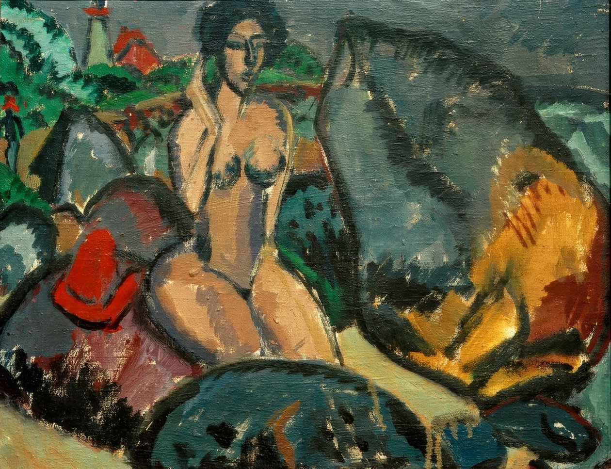 Kąpiący się między kamieniami autorstwa Ernst Ludwig Kirchner