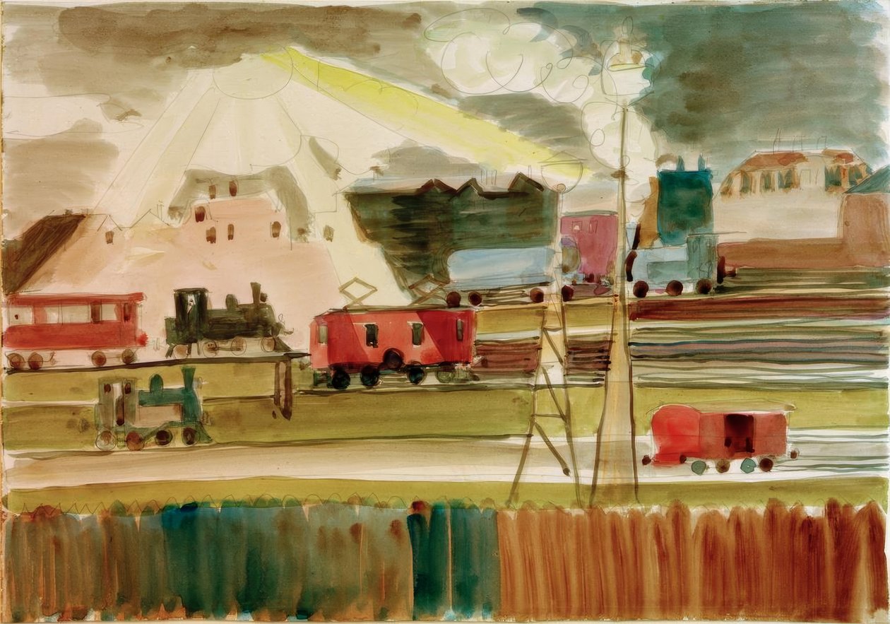 Dworzec kolejowy, gdy zachodzi słońce autorstwa Ernst Ludwig Kirchner