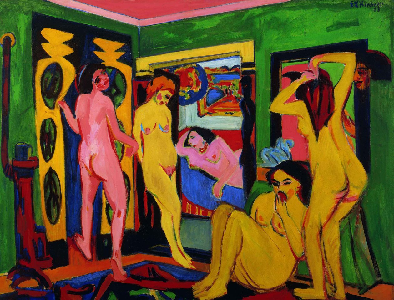 Kąpiący się w pokoju, 1909-po 1926. autorstwa Ernst Ludwig Kirchner