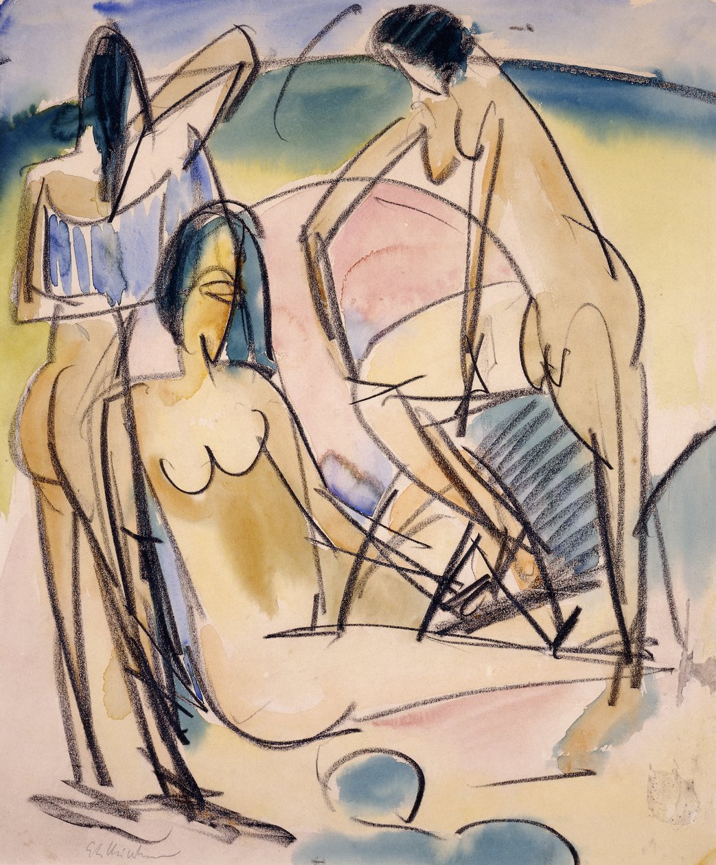Kąpiących się na brzegu, Fehmarn, autorstwa Ernst Ludwig Kirchner