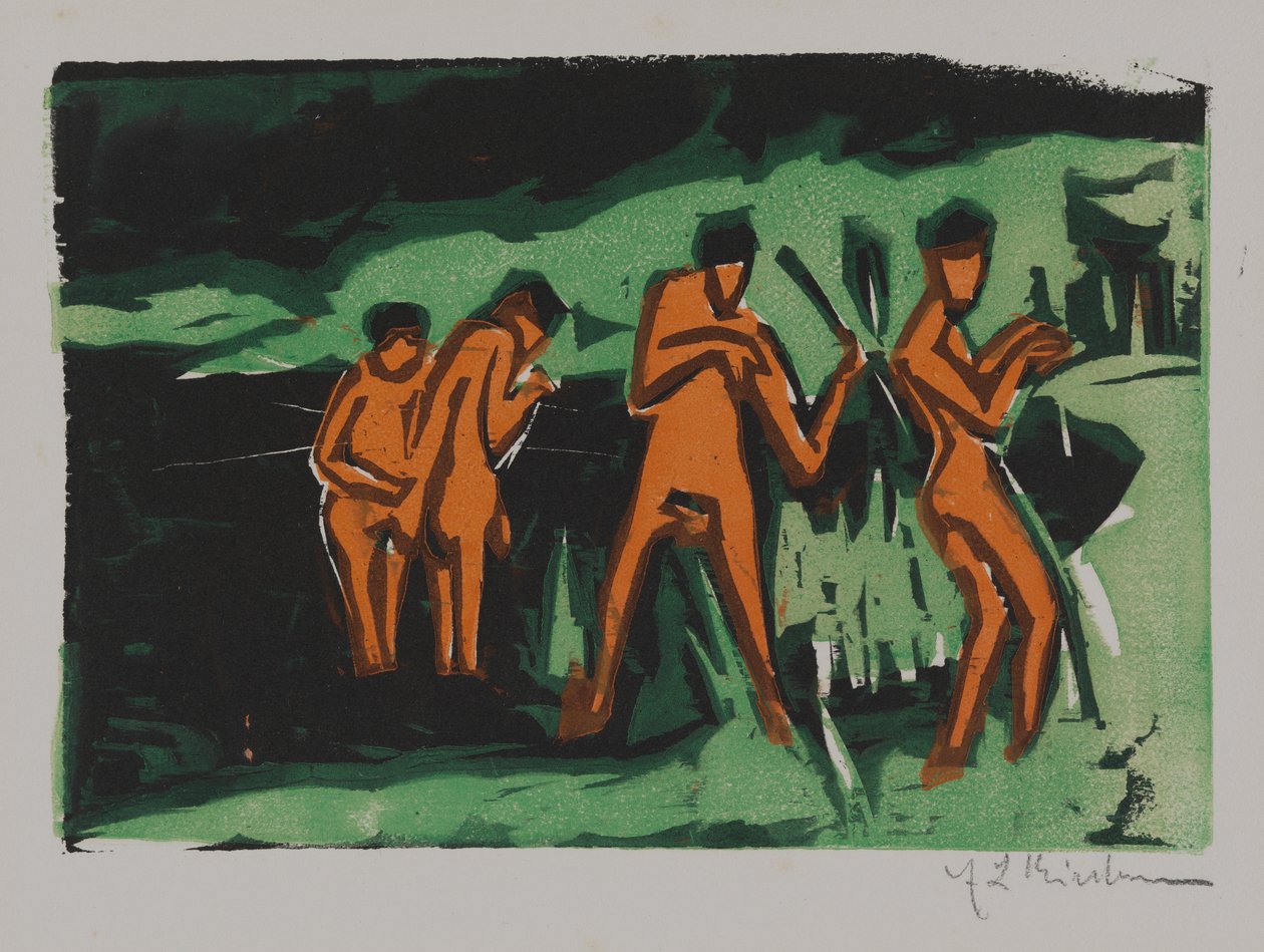 Kąpiący się rzucają trzciny autorstwa Ernst Ludwig Kirchner