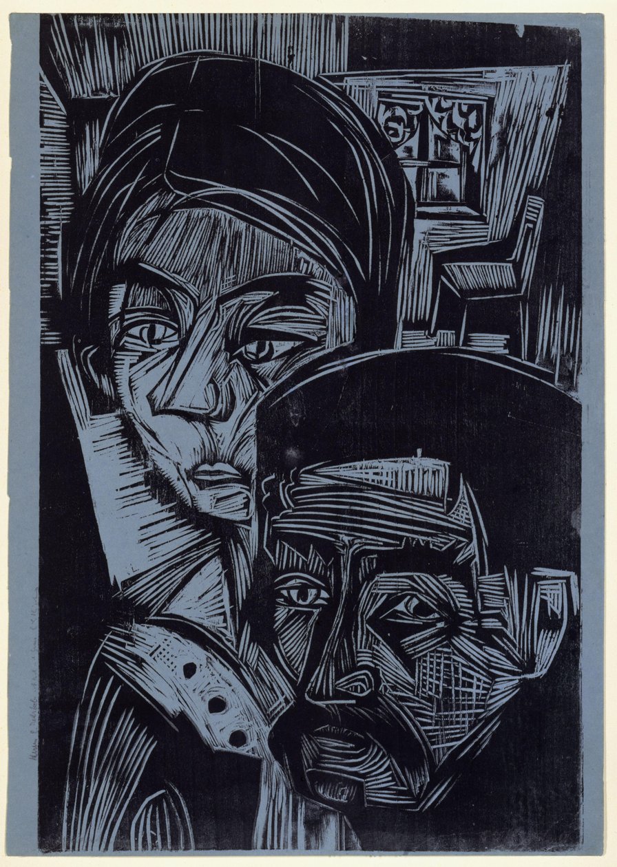 Para rolników w chatce (Andres i Annamargret Müller) autorstwa Ernst Ludwig Kirchner