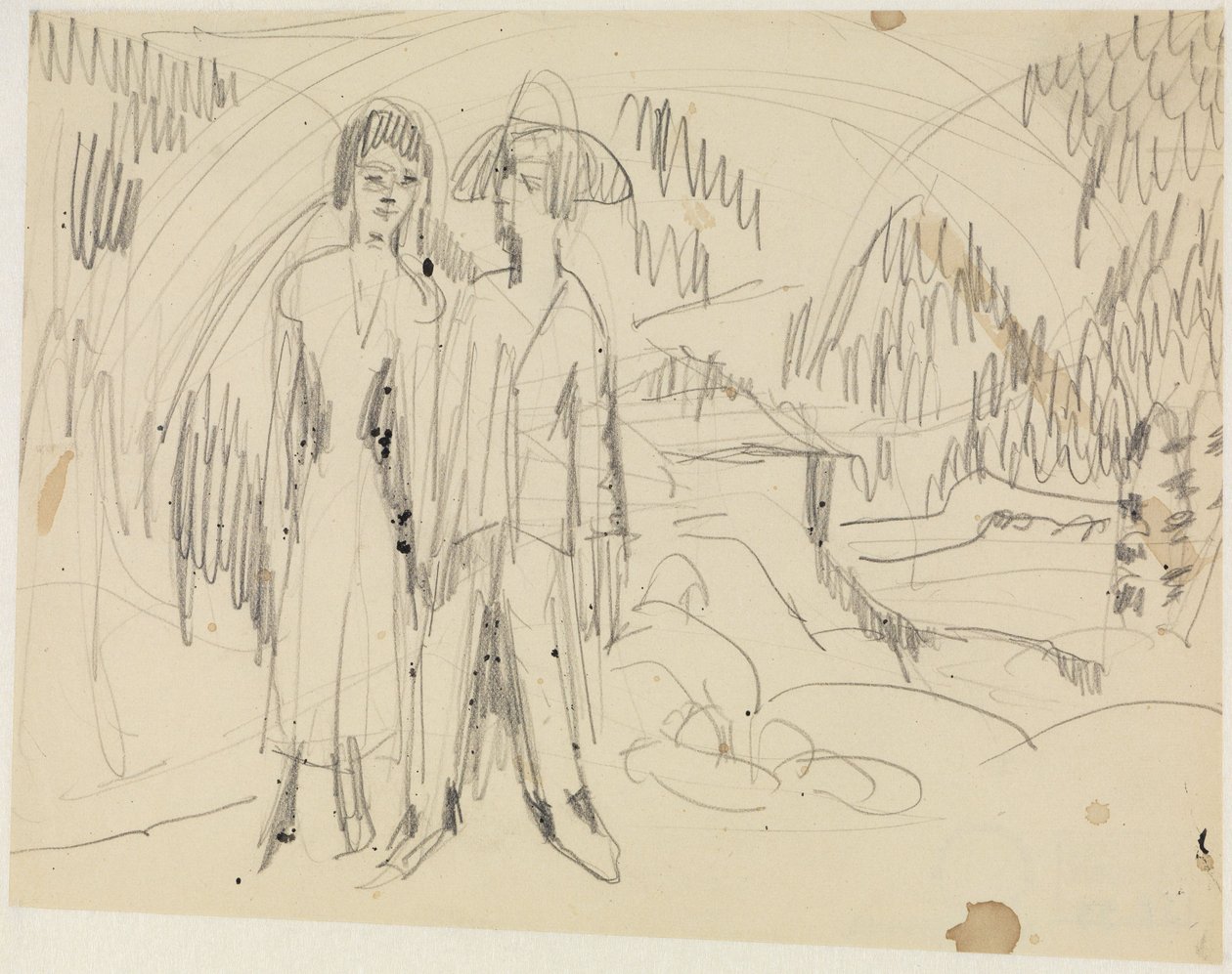 Para chłopów na tle górskiego krajobrazu autorstwa Ernst Ludwig Kirchner