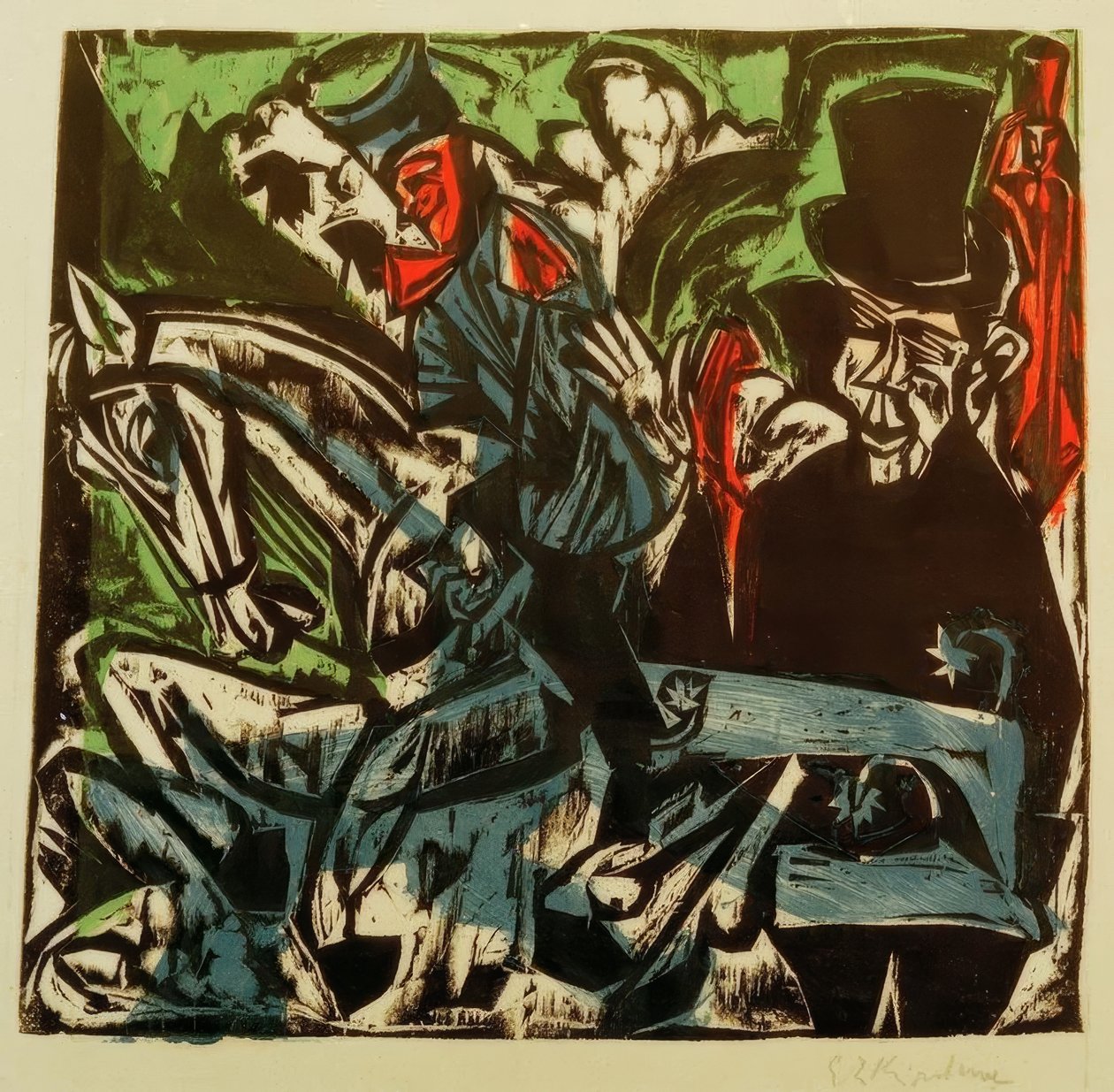 Schlemihl spotyka małego szarego człowieka na ulicy autorstwa Ernst Ludwig Kirchner