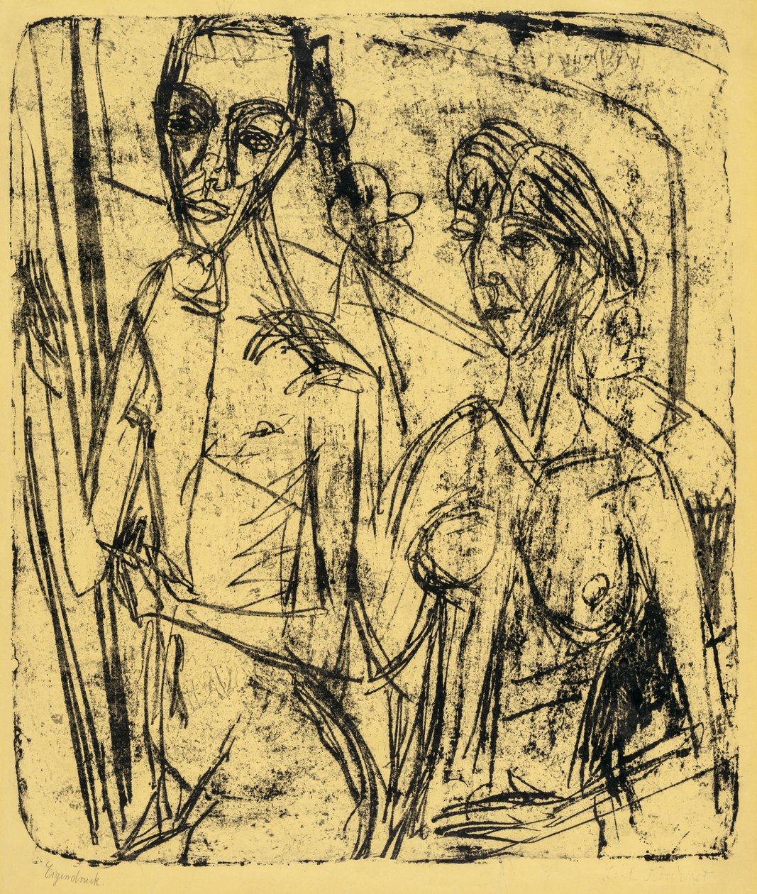 Para w pokoju, nagi mężczyzna z kobietą autorstwa Ernst Ludwig Kirchner