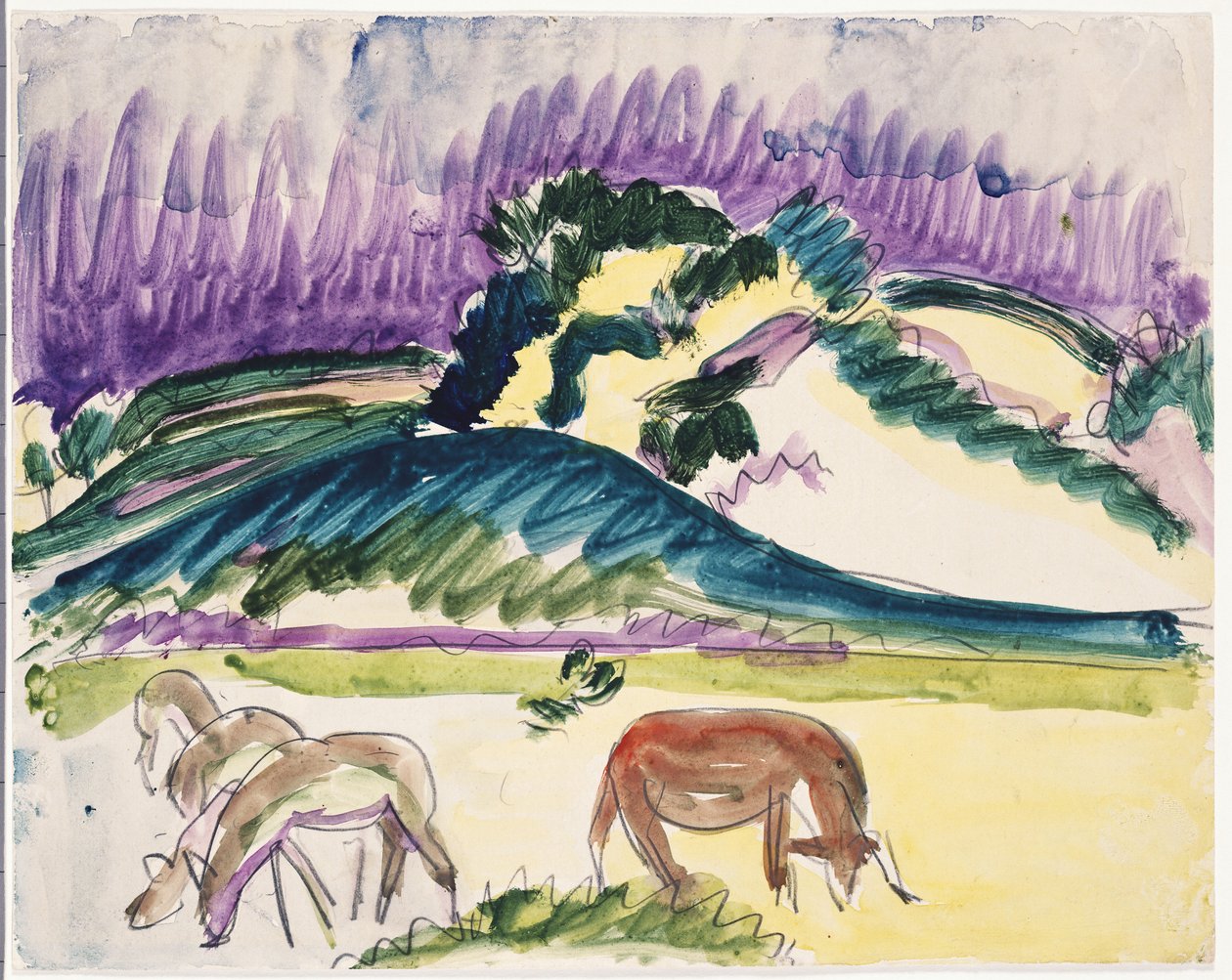 Krowy na pastwisku pod wydmami, 1913 autorstwa Ernst Ludwig Kirchner