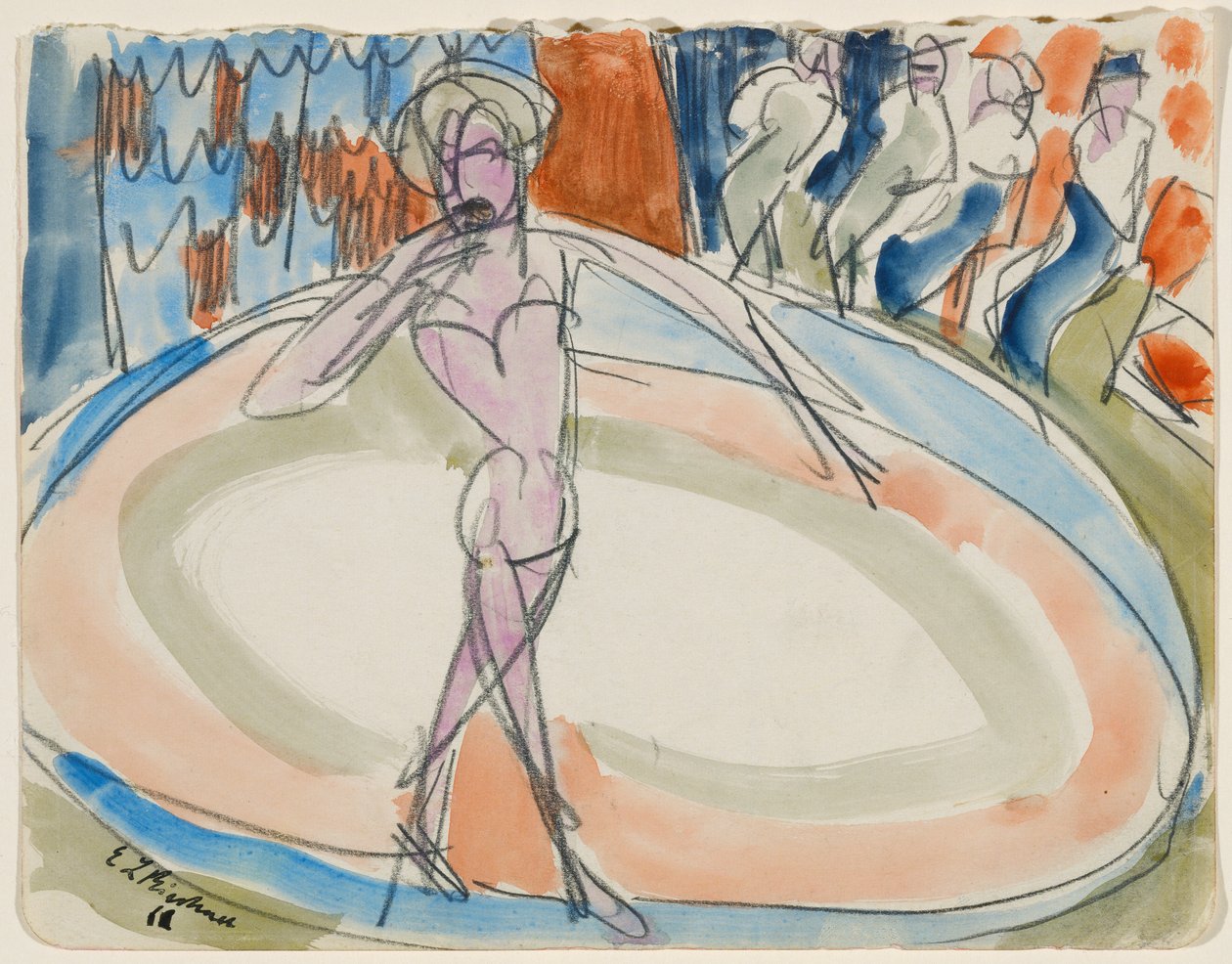 Tańcząca kobieta w kabarecie autorstwa Ernst Ludwig Kirchner