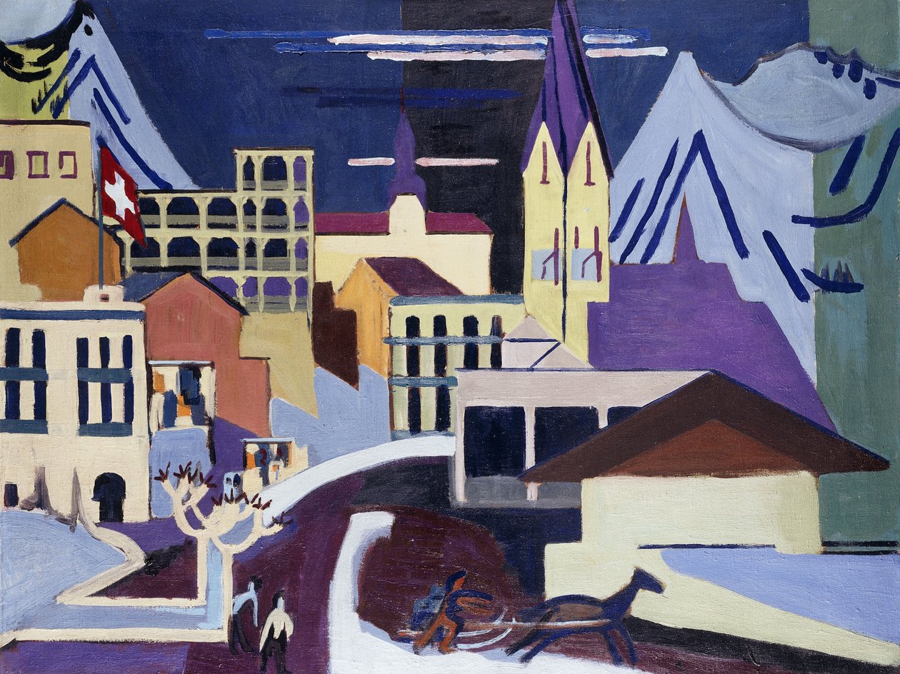 Dworzec kolejowy Davos Platz; Davos-Platz na dworcu, 1931 autorstwa Ernst Ludwig Kirchner