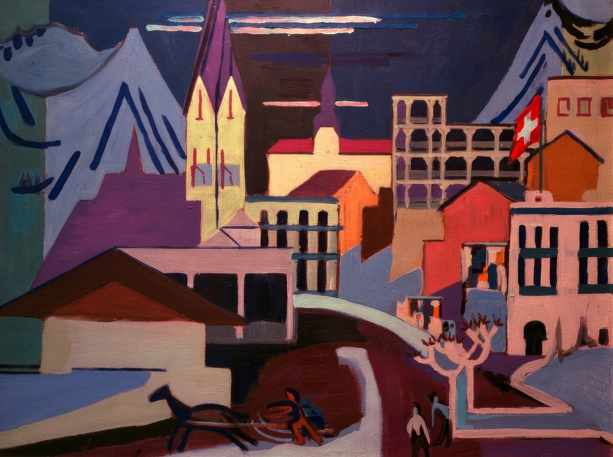 Davos - Plac przy dworcu kolejowym autorstwa Ernst Ludwig Kirchner