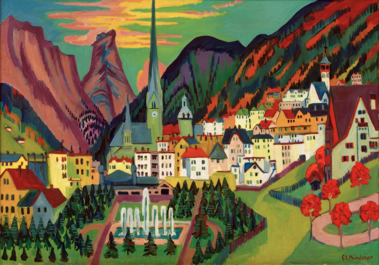 Davos z kościołem. Davos latem autorstwa Ernst Ludwig Kirchner