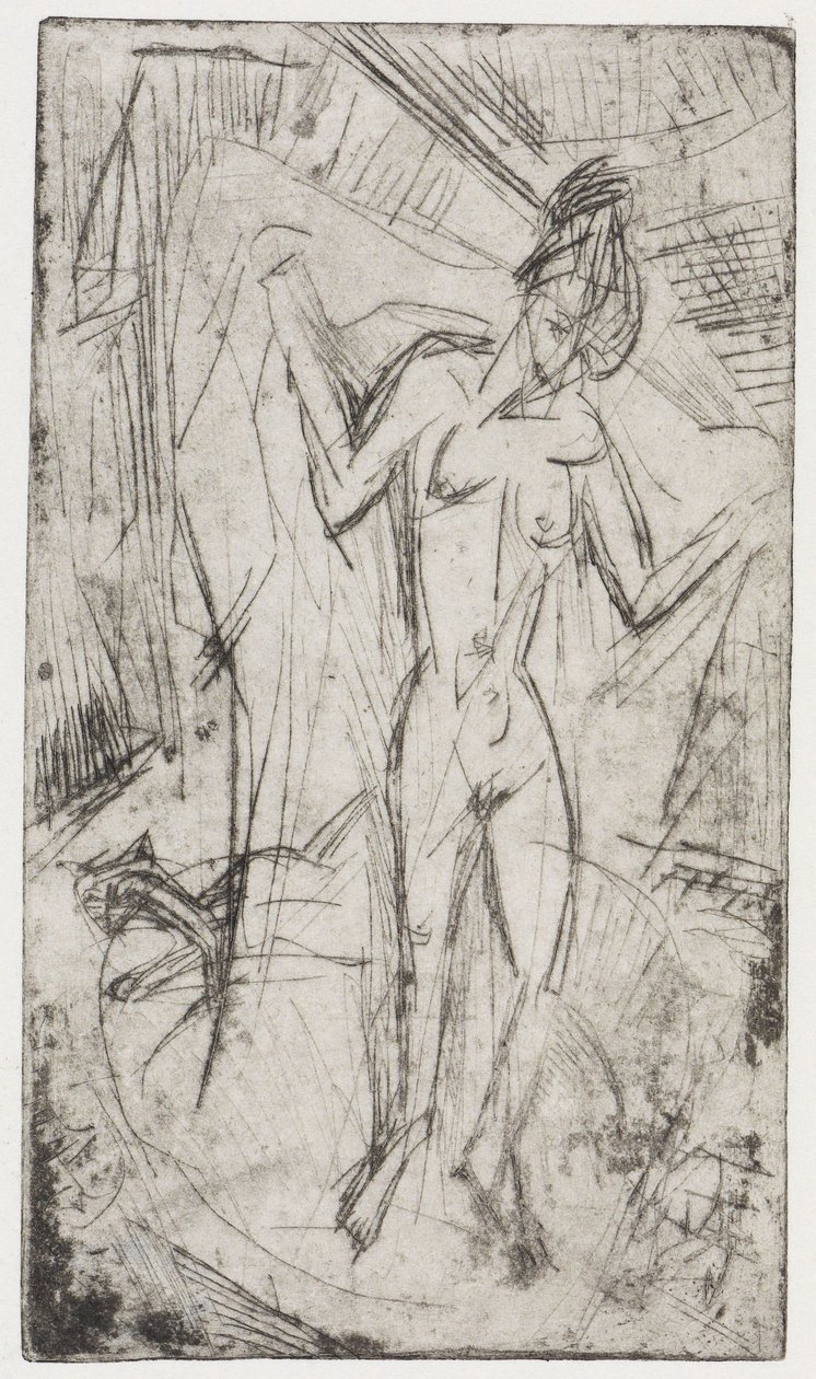 Taniec między kobietami/Kąpiące się kobiety z kotem autorstwa Ernst Ludwig Kirchner
