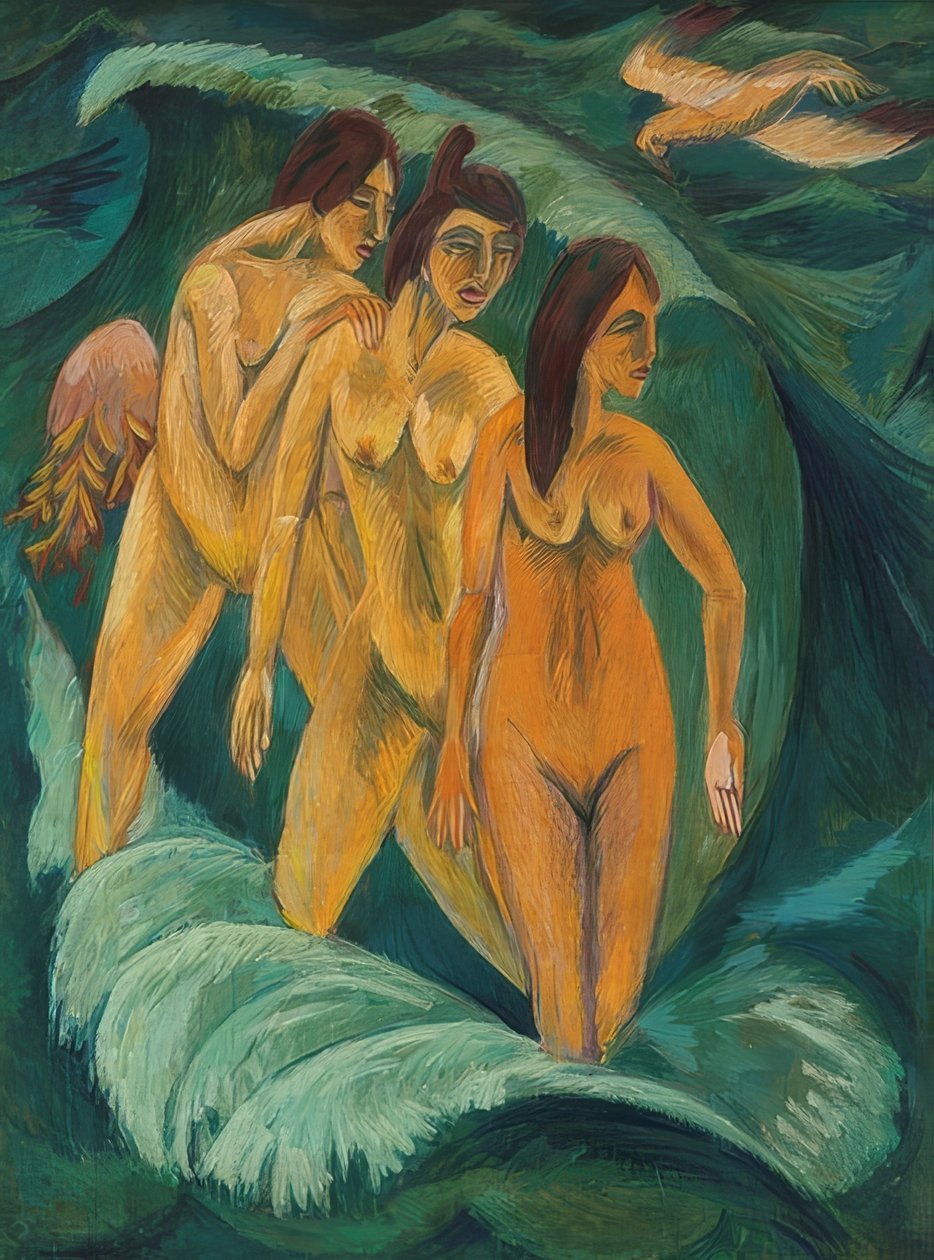 Trzech kąpiących się. 1913 autorstwa Ernst Ludwig Kirchner