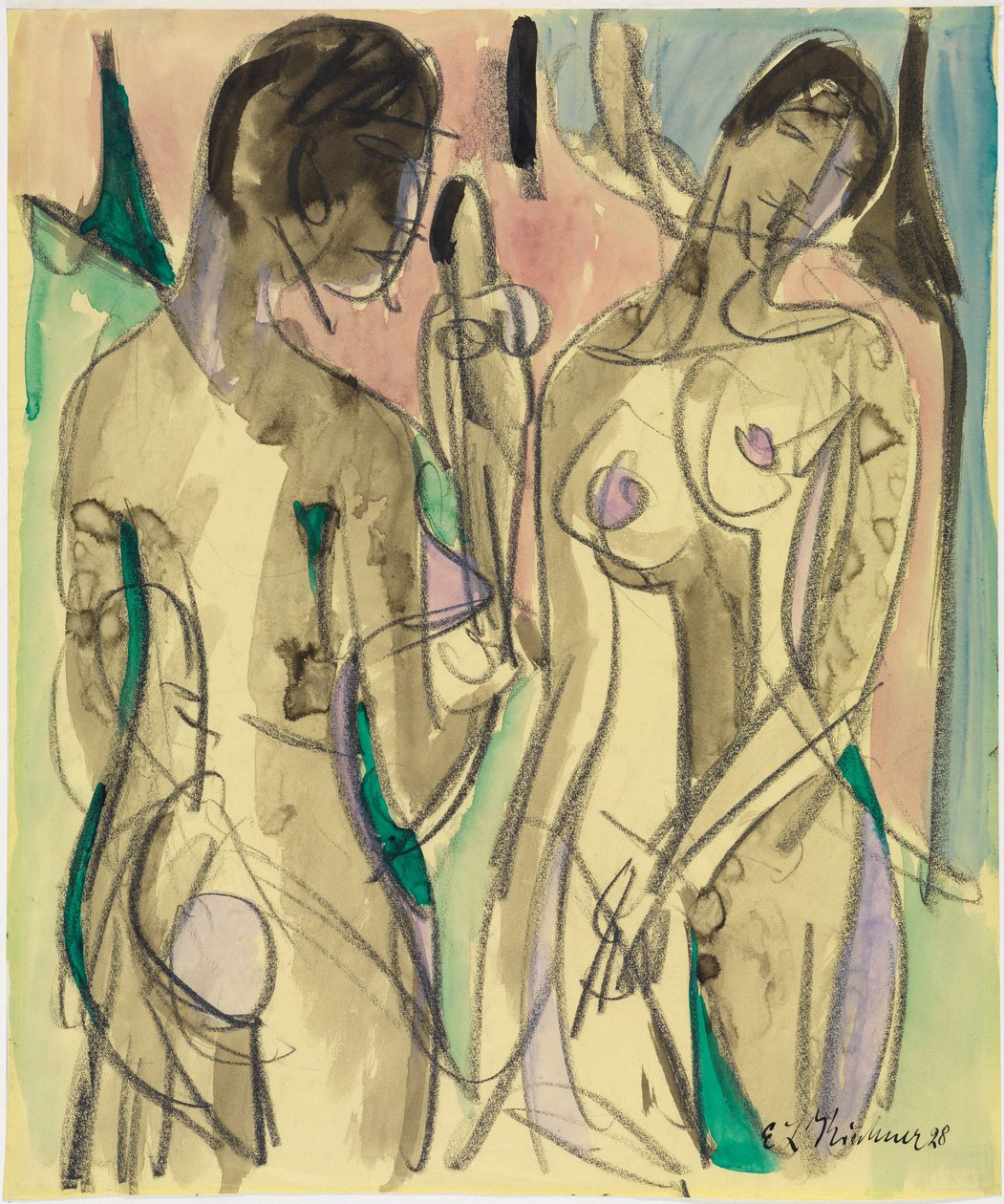 Trzy akty w lesie autorstwa Ernst Ludwig Kirchner