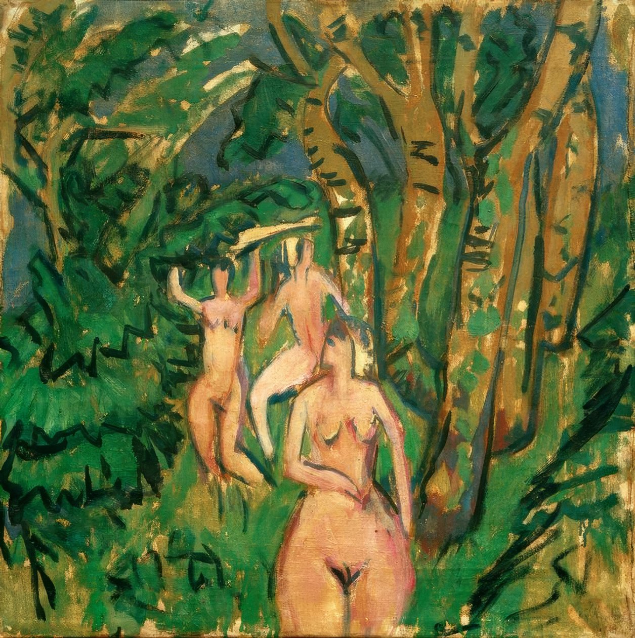Trzy akty w lesie autorstwa Ernst Ludwig Kirchner