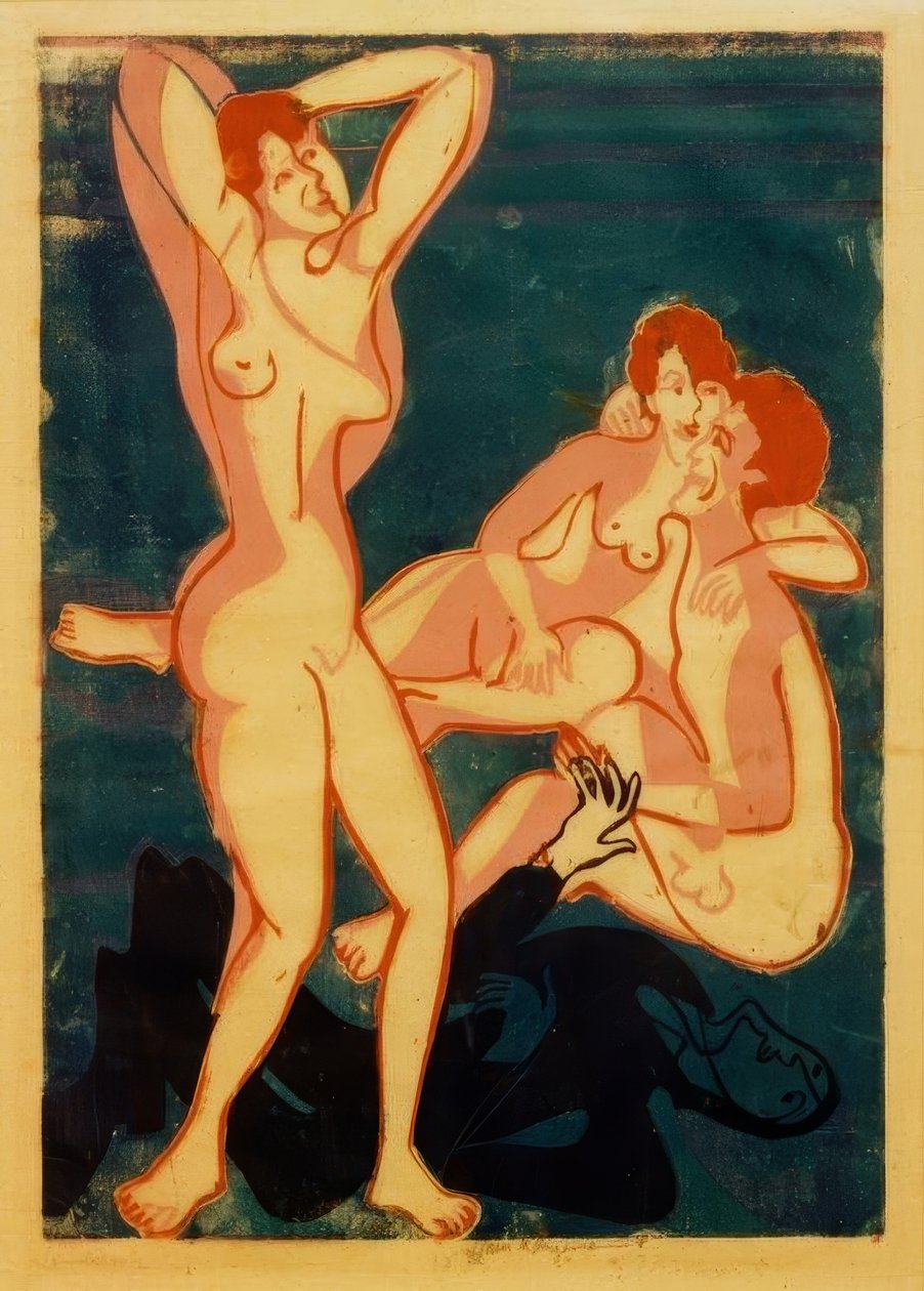 Trzy akty i leżący mężczyzna autorstwa Ernst Ludwig Kirchner