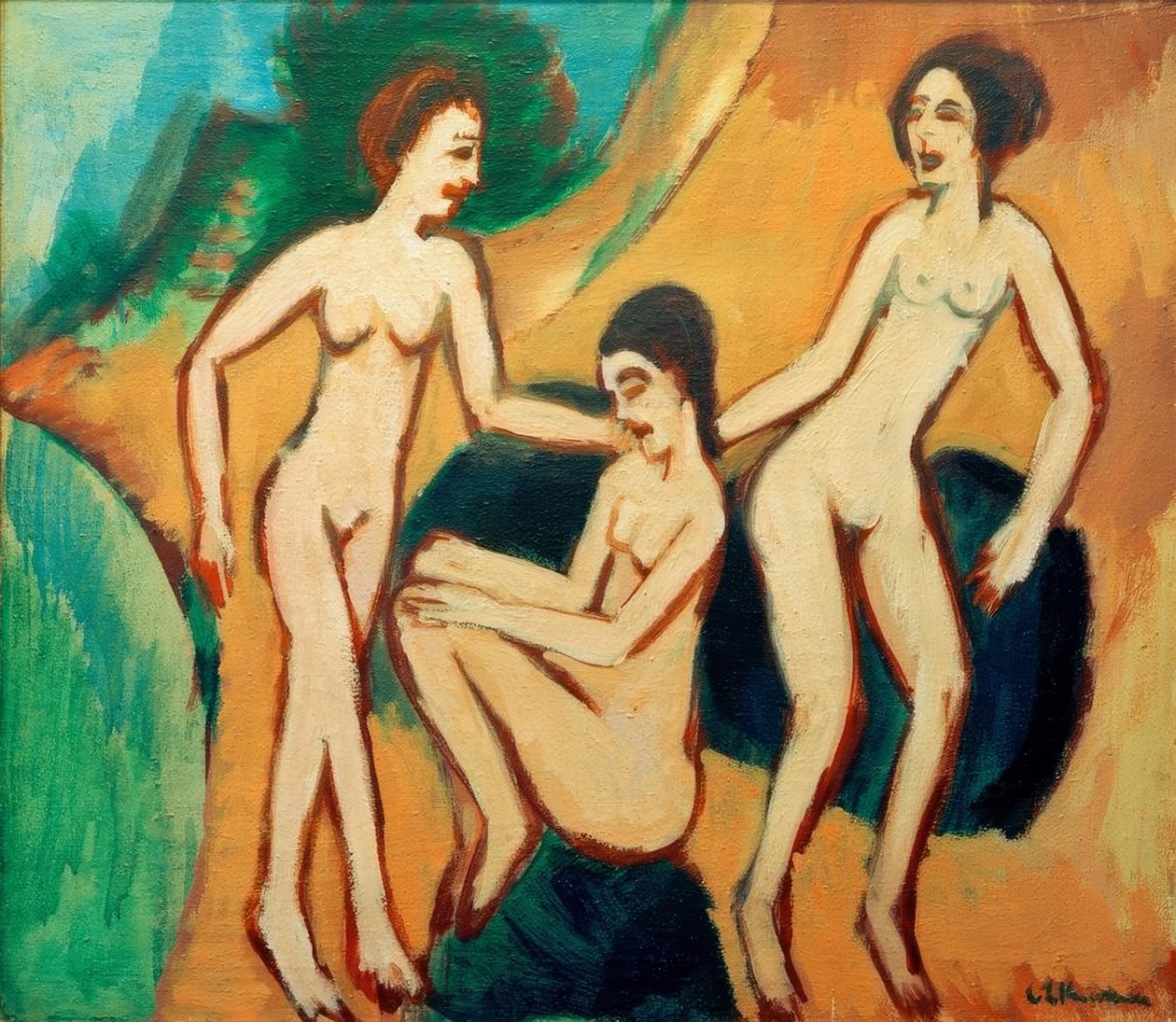 Trzech kąpiących się na plaży autorstwa Ernst Ludwig Kirchner