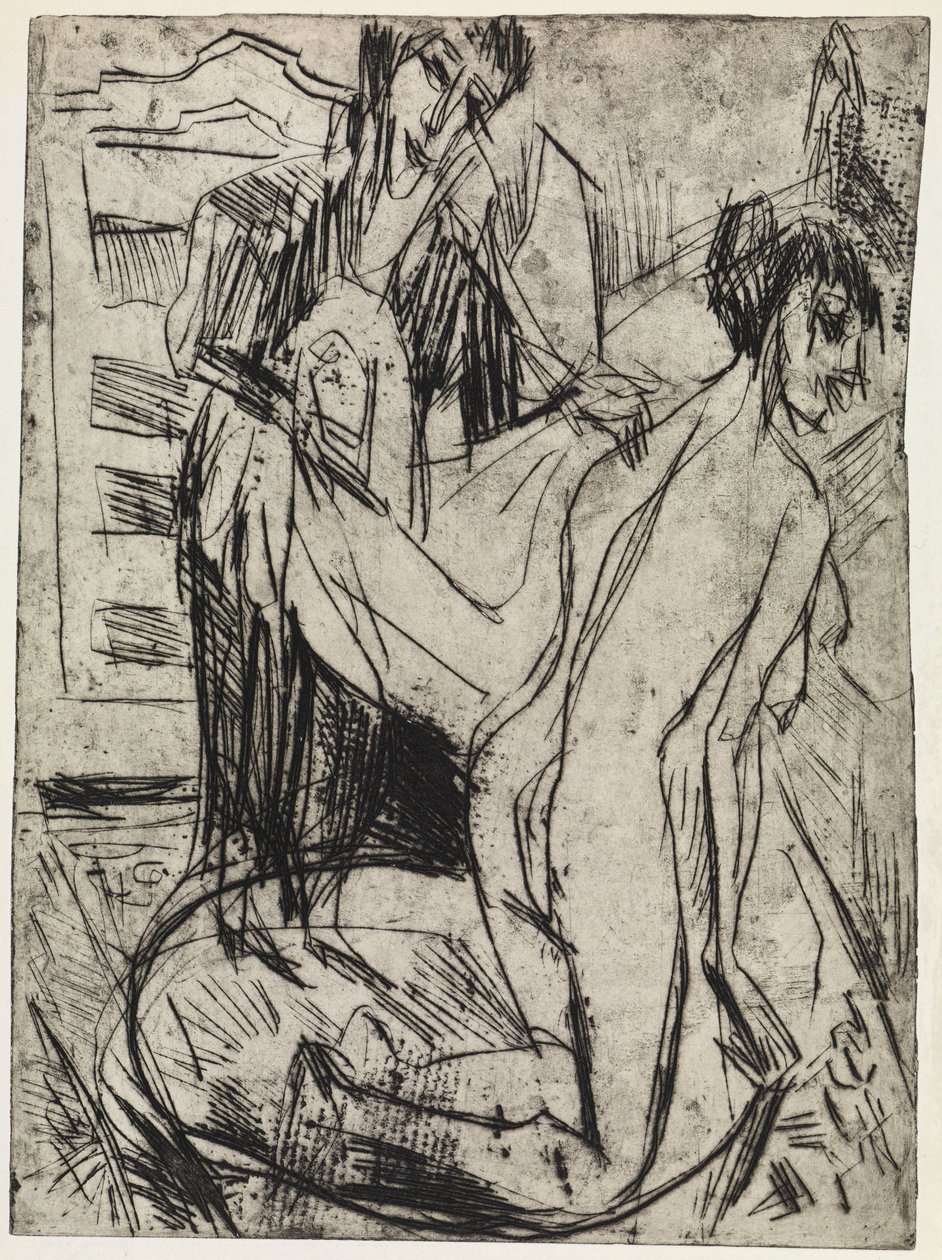 Trzy postacie / Kobieta wyciera kąpiącą się kobietę autorstwa Ernst Ludwig Kirchner