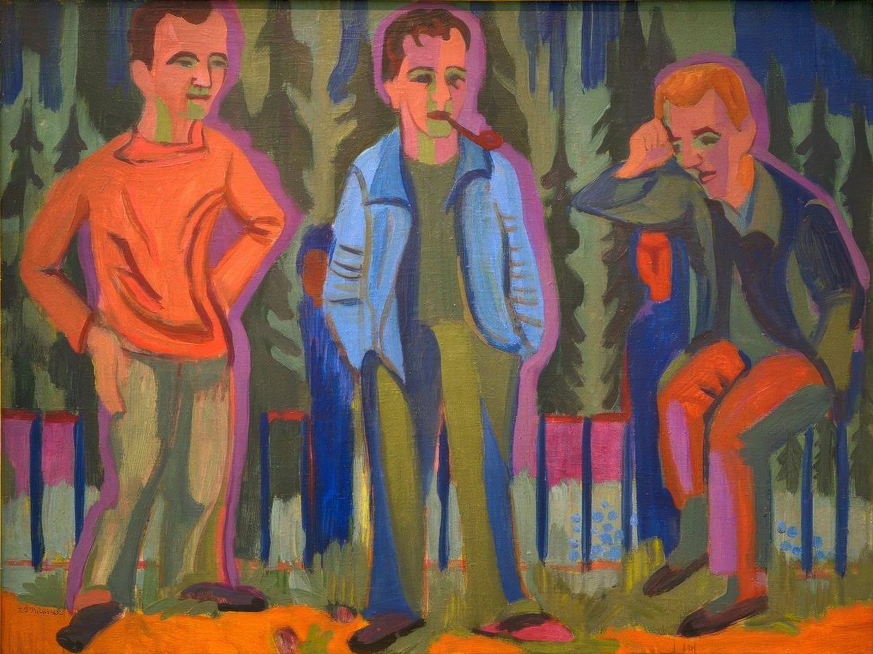 Trzej artyści: Hermann Scherer, Kirchner, Paul Camenisch autorstwa Ernst Ludwig Kirchner