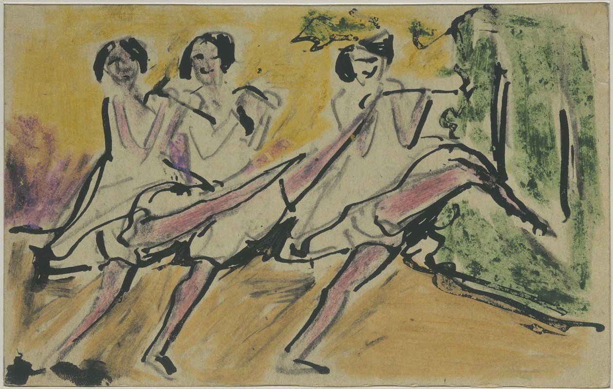 Drei Tänzerinnen (Postkarte an Otto und Maschka Mueller) autorstwa Ernst Ludwig Kirchner